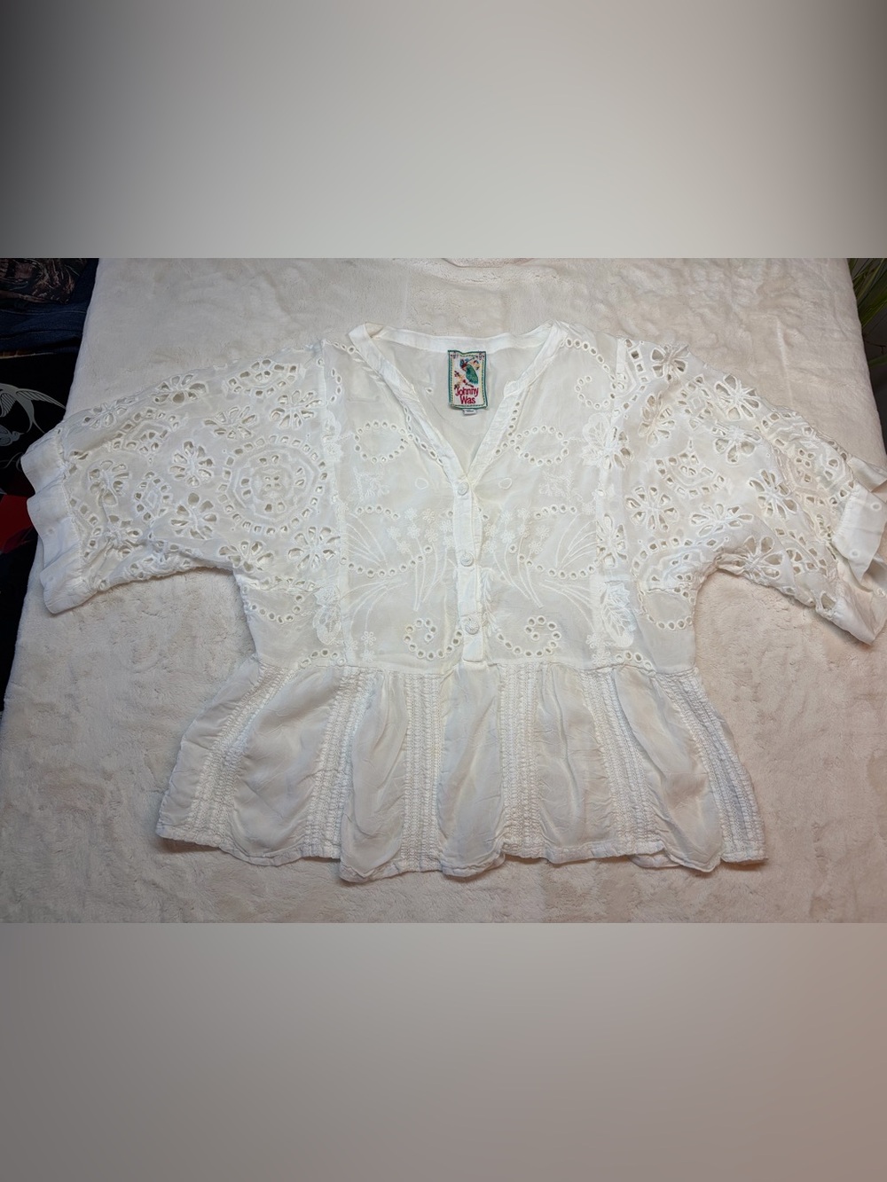 Johnny Was Hyacinth Blouse White Semi-Shear Women’s Sz XS
